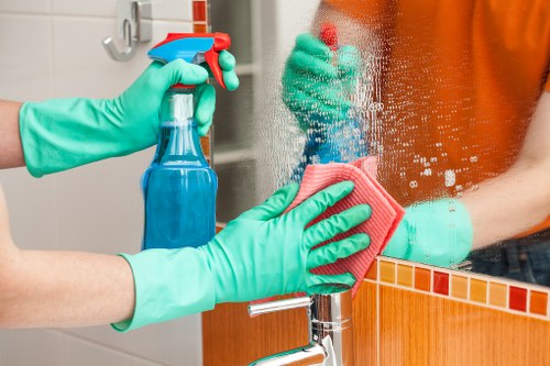 Daily house cleaning routine in a bright kitchen