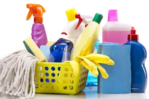 Regular cleaning routine in a modern household kitchen